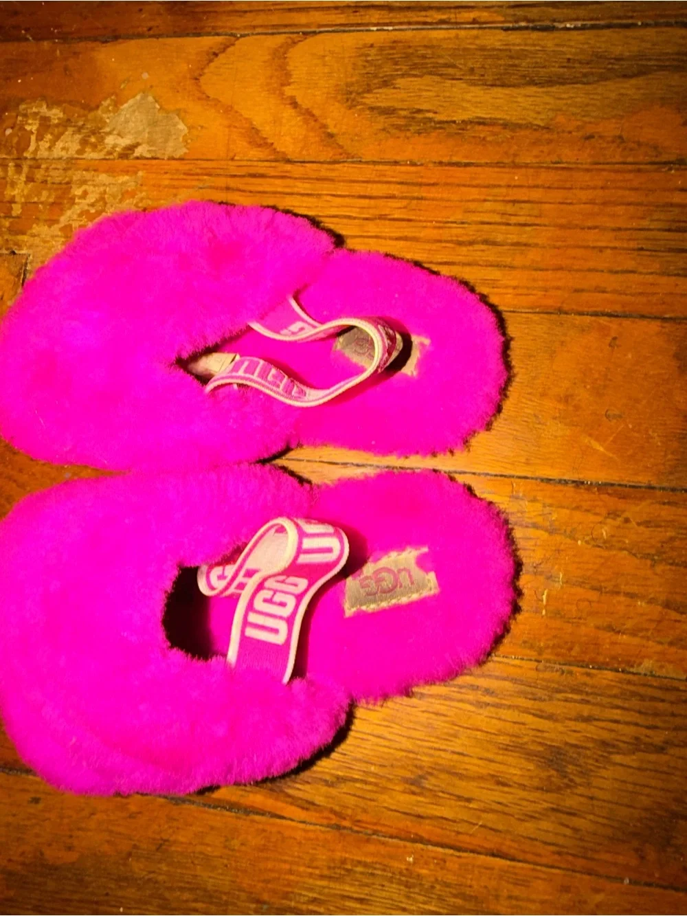 UGG Kids Pink Fuzzy Slippers